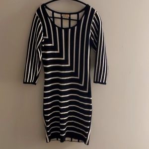 Black and white strip fitted dress